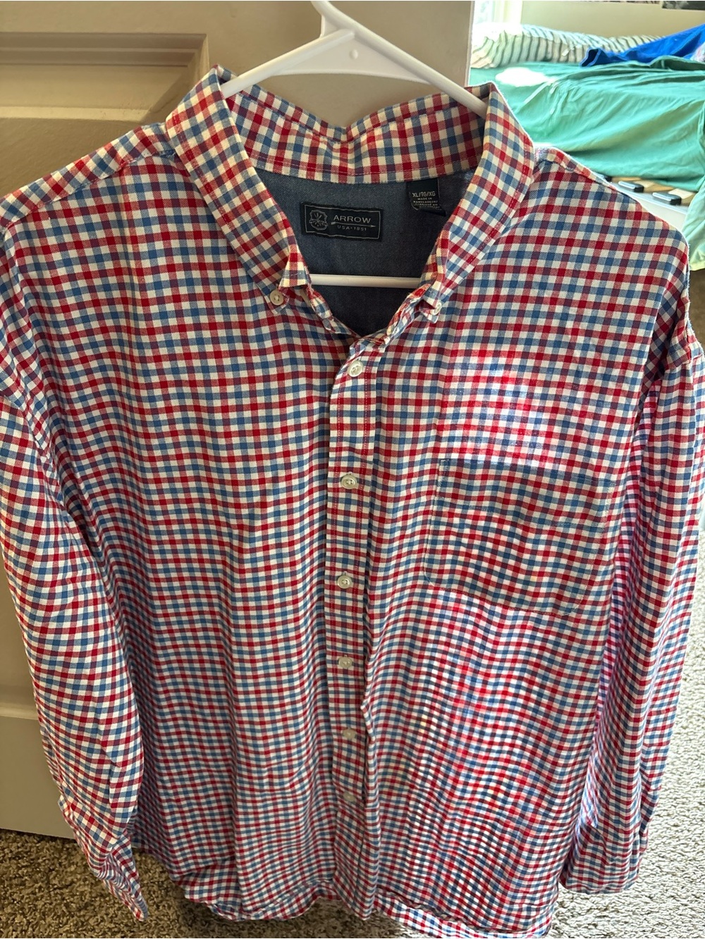 Arrow Plaid Button-Down Shirt in Red, Blue & White